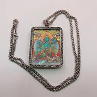 Retro Tibetan Thangka Green Tara Buddha Pendant Necklace - Lucky Guardian Art Collection, Alloy Crafts Home Decor Guardian De