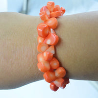 Coral Bracelet  !  Classic 3 strands of natural irregular orange coral bracelet  9.5"