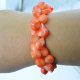 Coral Bracelet  !  Classic 3 strands of natural irregular orange coral bracelet  9.5"