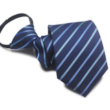 Zipper Ties For Men Women Striped Mens Tie For Business Wedding Skinny Neck Tie Casual Slim Blue deep Light navy blue Necktie
