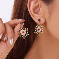 Delicate Multicolor Christmas Snowflake Stud Earrings for Women Zircon Pearl Dangle Piercing Earrings Girl New Year Party Gifts