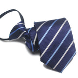 Zipper Ties For Men Women Striped Mens Tie For Business Wedding Skinny Neck Tie Casual Slim Blue deep Light navy blue Necktie