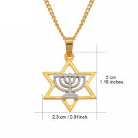 Anniyo Israel Hexagram Menorah Hanukkah Pendant Necklaces for Women Symbol of Judaism Jewelry Israeli Symbols Two Tone @122306