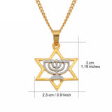 Anniyo Israel Hexagram Menorah Hanukkah Pendant Necklaces for Women Symbol of Judaism Jewelry Israeli Symbols Two Tone @122306