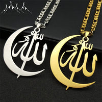 Muslim Allah Crescent Moon Symbol Necklace for Women Men Stainless Steel Silver Color Arabic Islamic Chain Jewelry collarNZZZ769