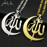 Muslim Allah Crescent Moon Symbol Necklace for Women Men Stainless Steel Silver Color Arabic Islamic Chain Jewelry collarNZZZ769