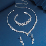1Set Geometric Rhinestone Necklace Earrings Bracelet Kit Wedding Bride Jewelry Set Simple Tassel Sparkling Jewelry Set Gifts