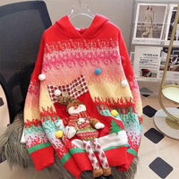 New Year Sweater Christmas Rainbow Long Sweater Autumn and Winter New Lazy Three-dimensional Hooded Cartoon Loose Thick Sweater