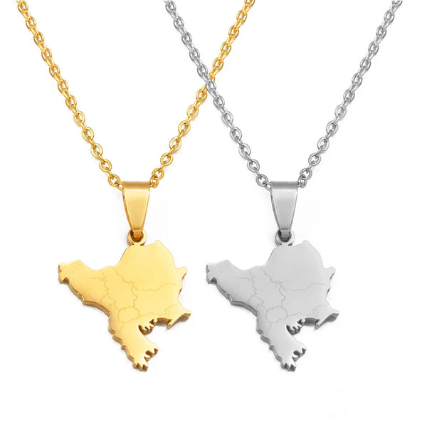 Anniyo 2.4CM Balkan Peninsula Map Pendant Necklaces For Women Girls‎ Stainless Steel Jewelry #539162