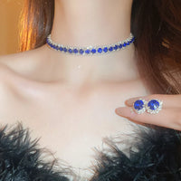 FYUAN Luxury Crystal Necklace Earrings Green Rose pink Blue Necklace for Women Weddings Party Jewelry Sets Accessories