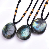 Natural Labradorite Moonstone Necklace Healing Crystal Energy Balance Lucky Gemstone Pendant Braid Rope Charms Jewelry