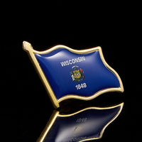 USA State of Wisconsin Flag Lapel Pin Gold Plated Badge Multicolor Shirt Tie Necktie Pins Clip Clasp Stick Brooch