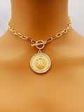 Exaggerated Lion Head Pendant Short Necklace, Zinc Alloy Jewelry choker necklace for women