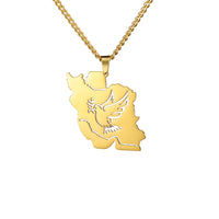 EUEAVAN Iran Map Pendant Necklace Stainless Steel Peace Dove Olive Branch Persian Calligraphy Necklaces Iranian Country Jewelry