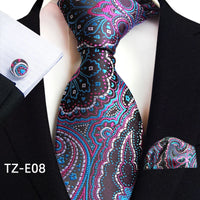 Royal Striped Paisley Ties For Men Luxury 8cm Necktie Pocket Square Cufflinks Gift Set Jacquard Weave Tie Suit Accessories