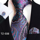Royal Striped Paisley Ties For Men Luxury 8cm Necktie Pocket Square Cufflinks Gift Set Jacquard Weave Tie Suit Accessories