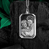Customized Engrave Photo Heart Square Crystal Glass Pendant Necklace Inside 2D Pattern with 2mm Cuban Chain for Family Jewellery
