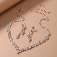 1Set Geometric Rhinestone Necklace Earrings Bracelet Kit Wedding Bride Jewelry Set Simple Tassel Sparkling Jewelry Set Gifts