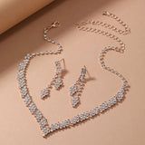 1Set Geometric Rhinestone Necklace Earrings Bracelet Kit Wedding Bride Jewelry Set Simple Tassel Sparkling Jewelry Set Gifts