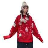 Loose Fit Knitted Couple Pullovers Thick Winter Sweaters Round Neck Santa Claus Christmas Attire All-match Autumn Sweater