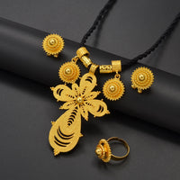 Anniyo 2025 NEW Ethiopian Jewelry Sets Cross Pendant Necklaces Earrings Rings African Eritrean Habesha Weeding Gifts #300116