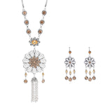 Gypsy India Ethnic Style Water Drop Pendant Geometric Crystal Necklace Earrings For Women Retro Silver Plated Bohemian Jewelry