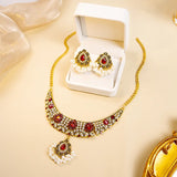 Luxury Retro Crystal Bridal Jewelry Sets for Women Ethnic Indian Gold Plated Wedding Necklace Earrings Sets Valentine's Day Gift