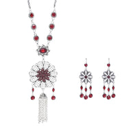 Gypsy India Ethnic Style Water Drop Pendant Geometric Crystal Necklace Earrings For Women Retro Silver Plated Bohemian Jewelry
