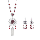 Gypsy India Ethnic Style Water Drop Pendant Geometric Crystal Necklace Earrings For Women Retro Silver Plated Bohemian Jewelry