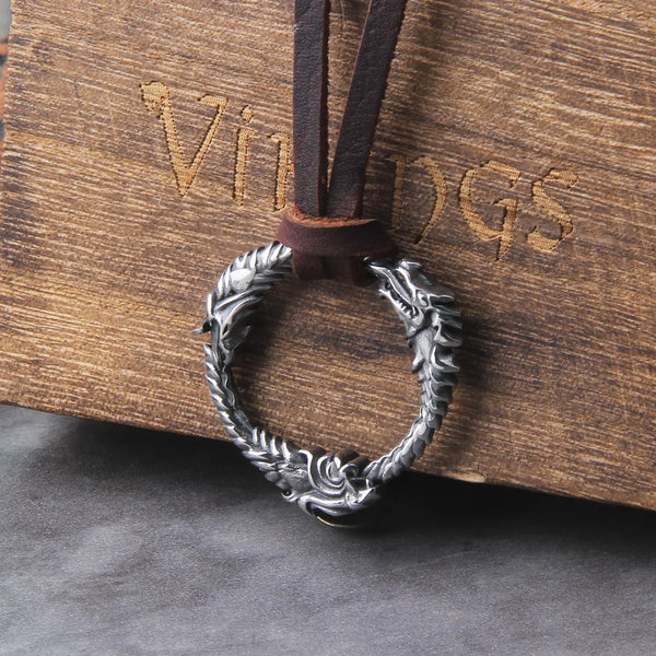 Stainless Steel Goth Infinity Ouroboros Norse Dragon Necklace Pendant Gothic Accessories Amulet Viking Runes Jewelry with box