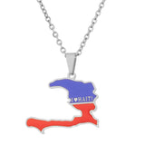 2024 new fashion stainless steel Haiti map pendant necklace temperament everything collarbone chain birthday anniversary gift