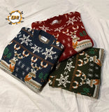 Red Green Blue Elk Print Christmas Sweaters for men\women 2024 New Winter Fashion Knitting Jumper Autumn Long Sleeve Pullovers