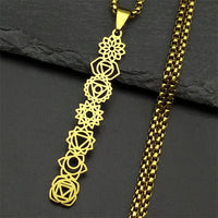 Yoga 7 Chakra Birth Flower Pendant Necklace for Women Girls Stainless Steel Gold Color Reiki Healing Amulet Jewelry Gift