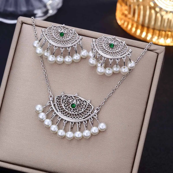 Luxury Retro Indian Crystal Bridal Jewelry Set Ethnic African Beads Tassel Jhumka Rhinestone Earrings Necklaces Sets Bijoux Gift