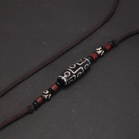 Natural Tibetan Onyx 3 Eyes Dzi Pendant Necklace Adjustable Rope Chain Choker Necklace For Women And Men Buddhism Jewelry