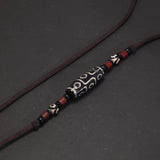 Natural Tibetan Onyx 3 Eyes Dzi Pendant Necklace Adjustable Rope Chain Choker Necklace For Women And Men Buddhism Jewelry
