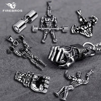 FIREBROS 2025 New Stainless Steel Vintage Gym Fitness Dumbbel Pendant Necklace Men Women Hiphop Rock Jewelry Gift Dropshipping
