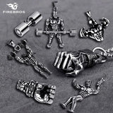 FIREBROS 2025 New Stainless Steel Vintage Gym Fitness Dumbbel Pendant Necklace Men Women Hiphop Rock Jewelry Gift Dropshipping