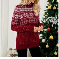 Winter 2025 Women's Christmas Sweater Full Sleeve Turtleneck Knitted Jumpers Soft Loose Jacquard Pullover Tops Female Xmas Look