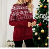 Winter 2025 Women's Christmas Sweater Full Sleeve Turtleneck Knitted Jumpers Soft Loose Jacquard Pullover Tops Female Xmas Look