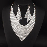 3PCS Women Leopard Necklace + Earring Set Fashion Sexy Bright Beads Triangle Scarf Collarbone Chain Earrings Jewelry Set