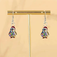 YAOLOGE Fun Leisure Santa's Hat Colorful Light Strip Penguin Earrings 2D Acrylic Design Women Winter Atmosphere Eardrop Gifts