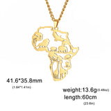 My Shape Africa Map Lion Elephant Monkey Giraffe Pendant Necklaces Men Women Stainless Steel Animal Chain Choker African Jewelry