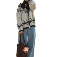 Retro Fair Isle Knitted Sweater Coat Early Spring Women's Autumn Winter Christmas Pattern Hat Hood Full Sleeve from China