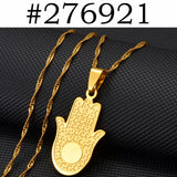 Anniyo Hamsa Hand Pendant Necklaces for Women Girl Men Arab Middle East Palm Shaped Ethnic Jewelry @276821