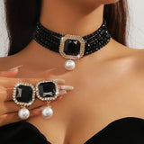 FYUAN Multilayer Green Red Blue Black Crystal Necklace Geometric Square Pearl Earrings For Women Weddings Banquet Jewelry Sets
