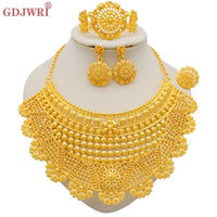 Dubai Gold Color Jewelry Set Wedding African Indian Ethiopian  Bridal Sets Nigerian Necklace Bracelet Earring Ring Jewellery
