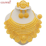 Dubai Gold Color Jewelry Set Wedding African Indian Ethiopian  Bridal Sets Nigerian Necklace Bracelet Earring Ring Jewellery