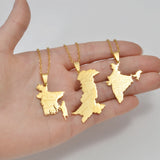Anniyo India Pakistan Bangladesh Map Pendant Necklaces for Women Stainless Steel Jewelry #518462