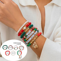 5pcs/set Cute Christmas Series Snowflake Tree Pendant Crystal Bracelet Women CCB Beads Adjustable Thread Rope Bracelet